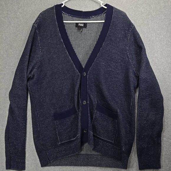 Paige Hudson Cardigan Sweater Men Textured Heavyweight Knit large 2 Tone - Picture 1 of 15